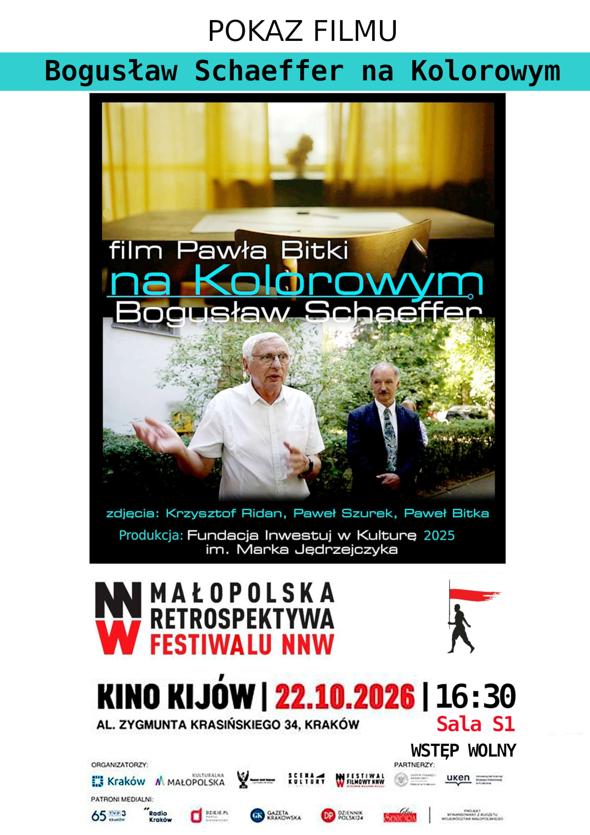 Film BOGUSŁAW SCHAEFFER NA KOLOROWYM w kinie Kijów